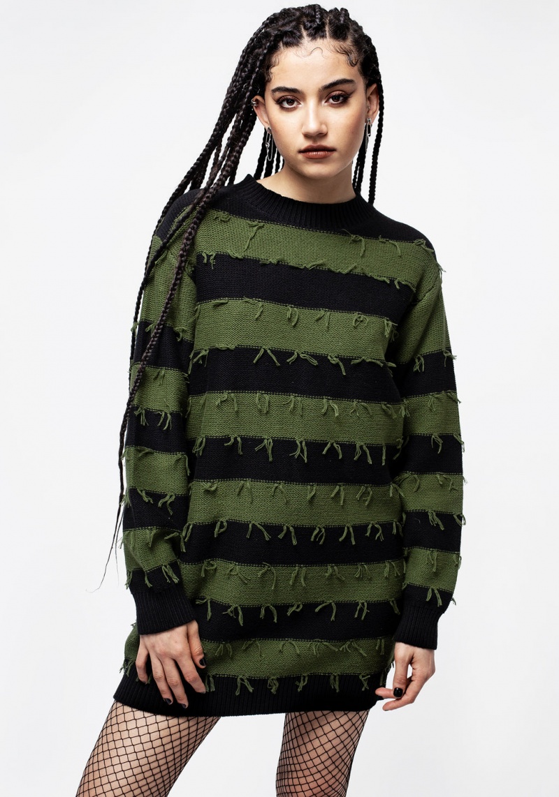 Disturbia Nancy Stripe Oversized Jumper - Green and Black | AUN-05087967