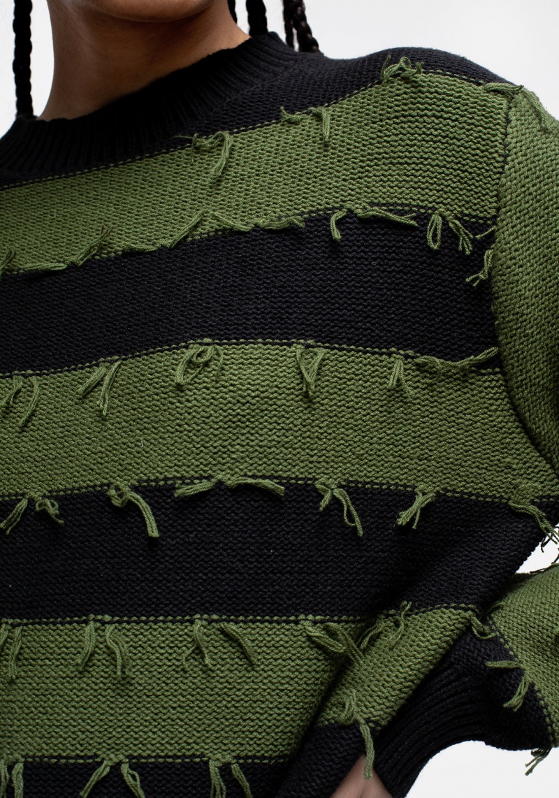 Disturbia Nancy Stripe Oversized Jumper - Green and Black | AUN-05087967