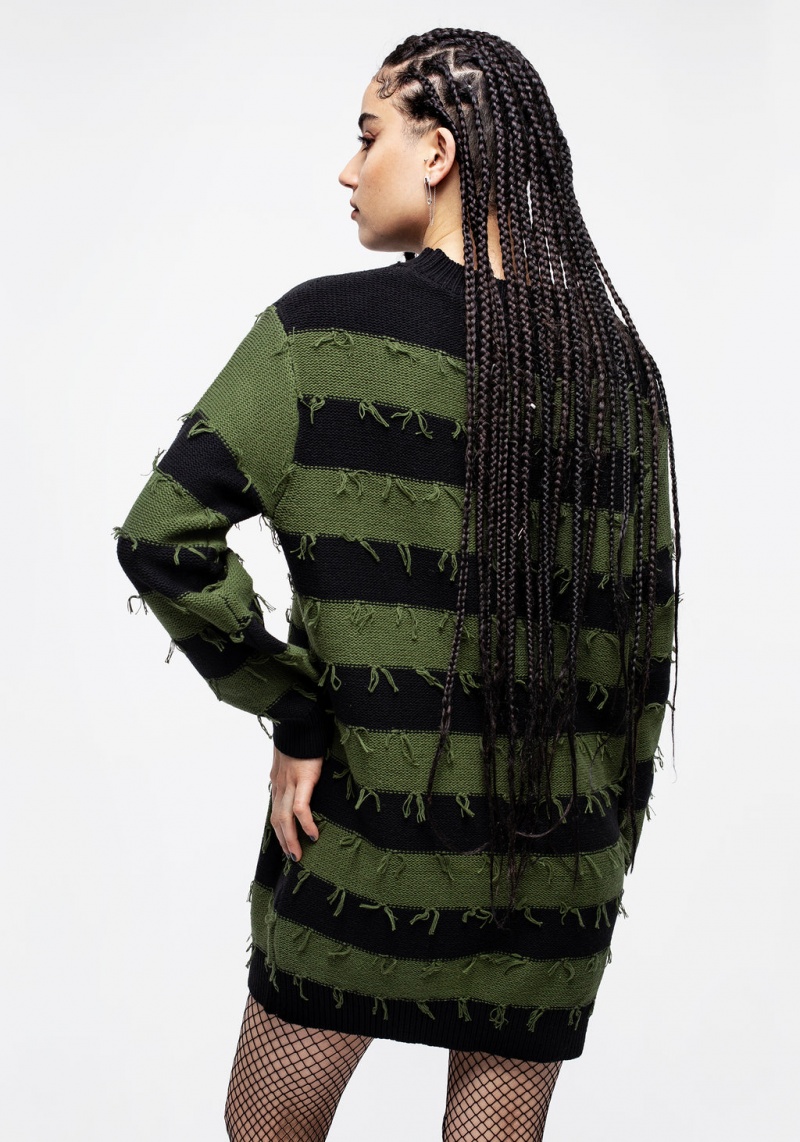 Disturbia Nancy Stripe Oversized Jumper - Green and Black | AUN-05087967