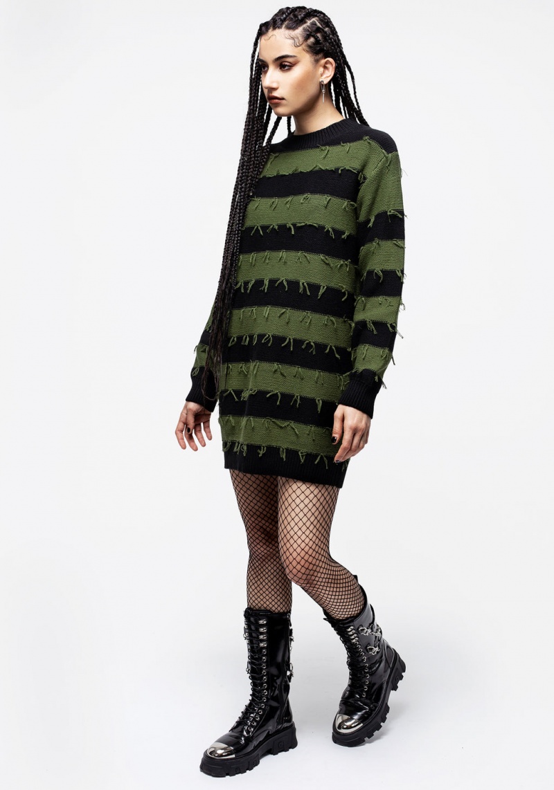 Disturbia Nancy Stripe Oversized Jumper - Green and Black | AUN-05087967