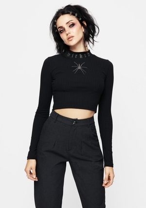 Disturbia Atracid Embroidered Funnel Neck Crop Top | OBR-40374161