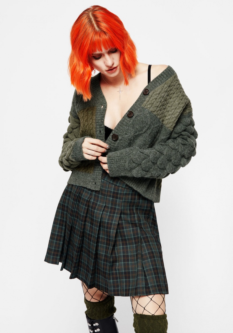 Disturbia Brazen Spliced Cardigan - Green | REP-93177457