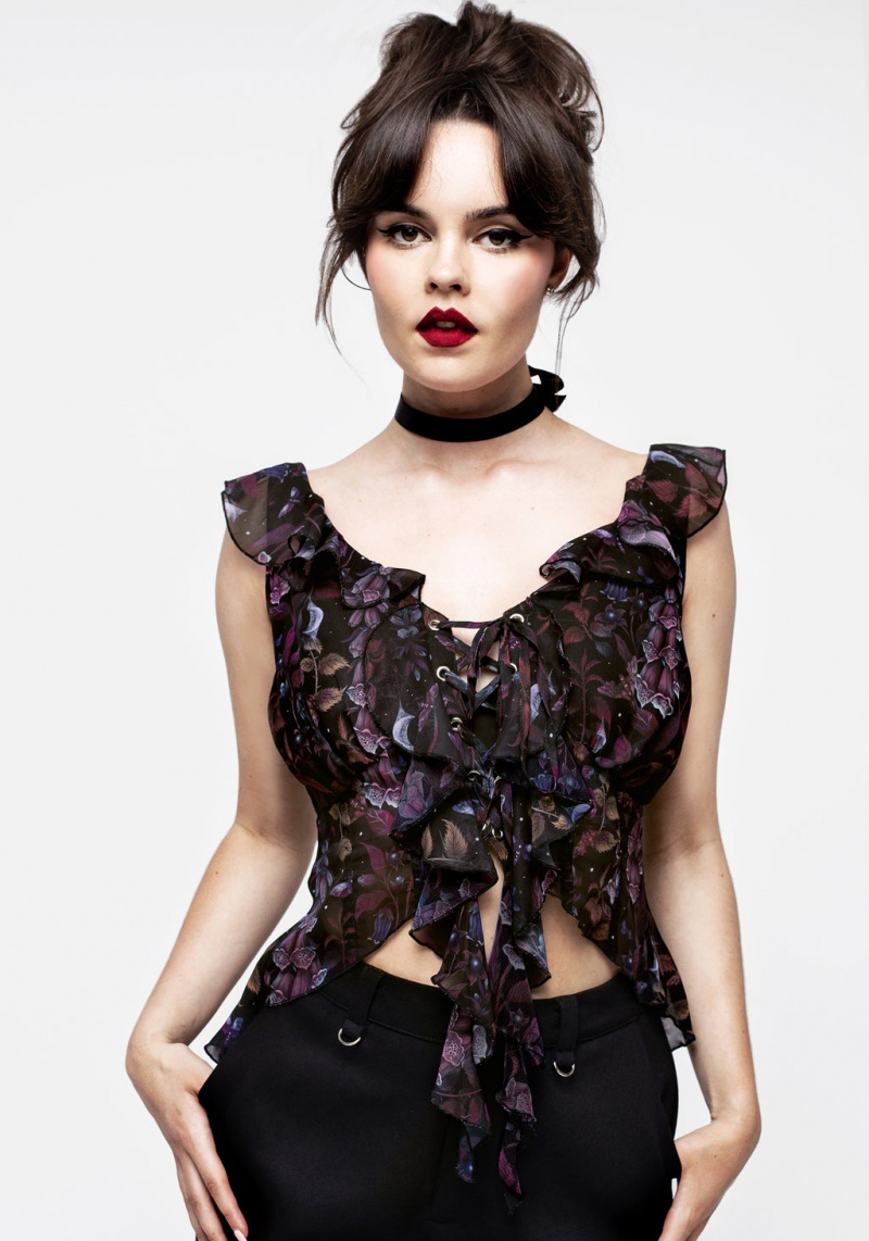 Disturbia Foxglove Chiffon Ruffle Top | IZC-10361349