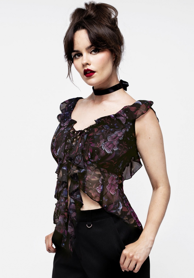 Disturbia Foxglove Chiffon Ruffle Top | IZC-10361349