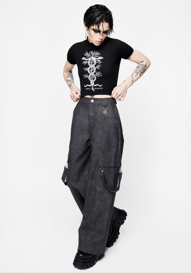 Disturbia Caduceus Embroidered High Neck Crop Top | AKT-81262810