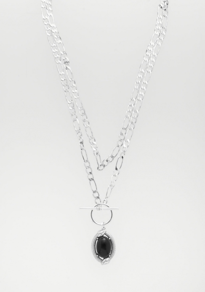 Disturbia Ouroboros Black Onyx Multi Chain Necklace | XUH-76301780