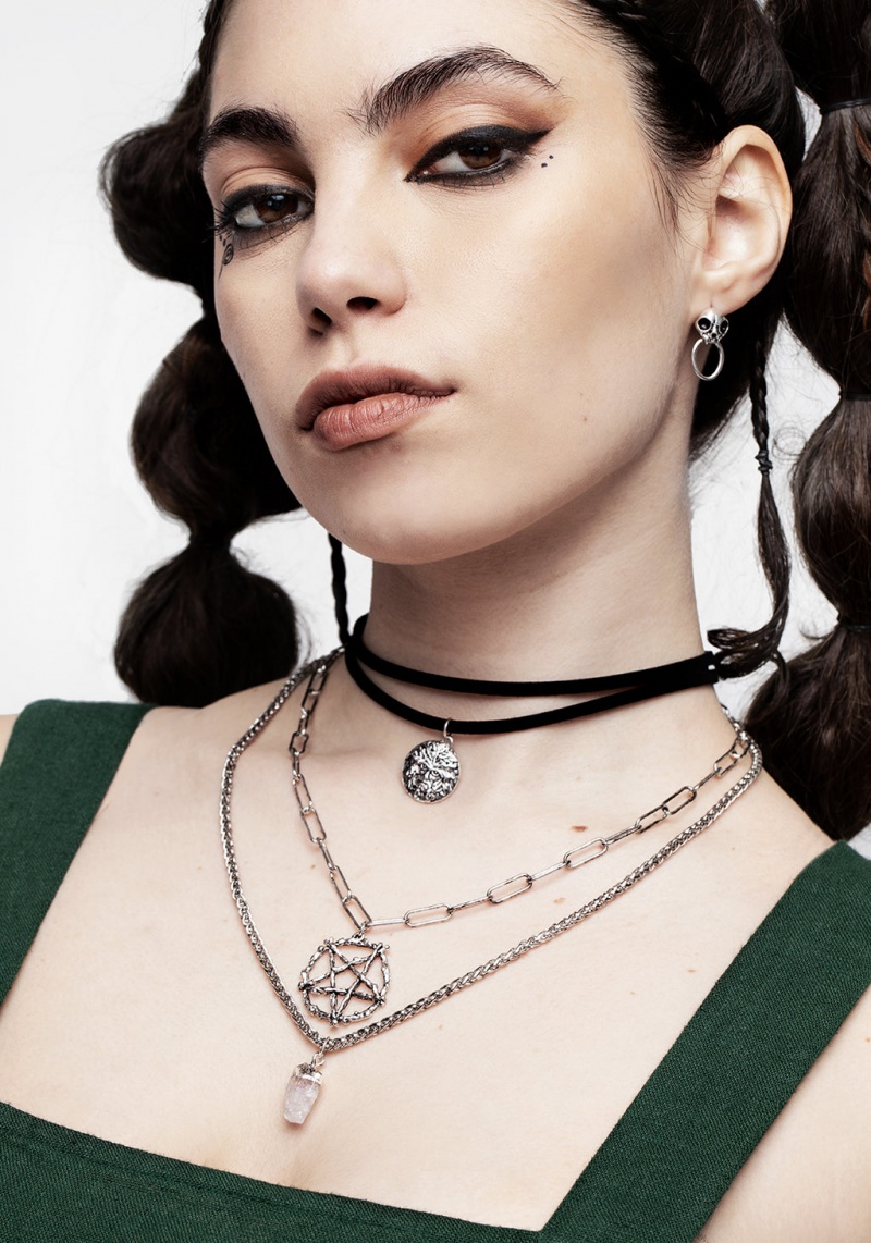 Disturbia Triune 3 Layered Necklace Pentagram and Crystal | JYI-08055270