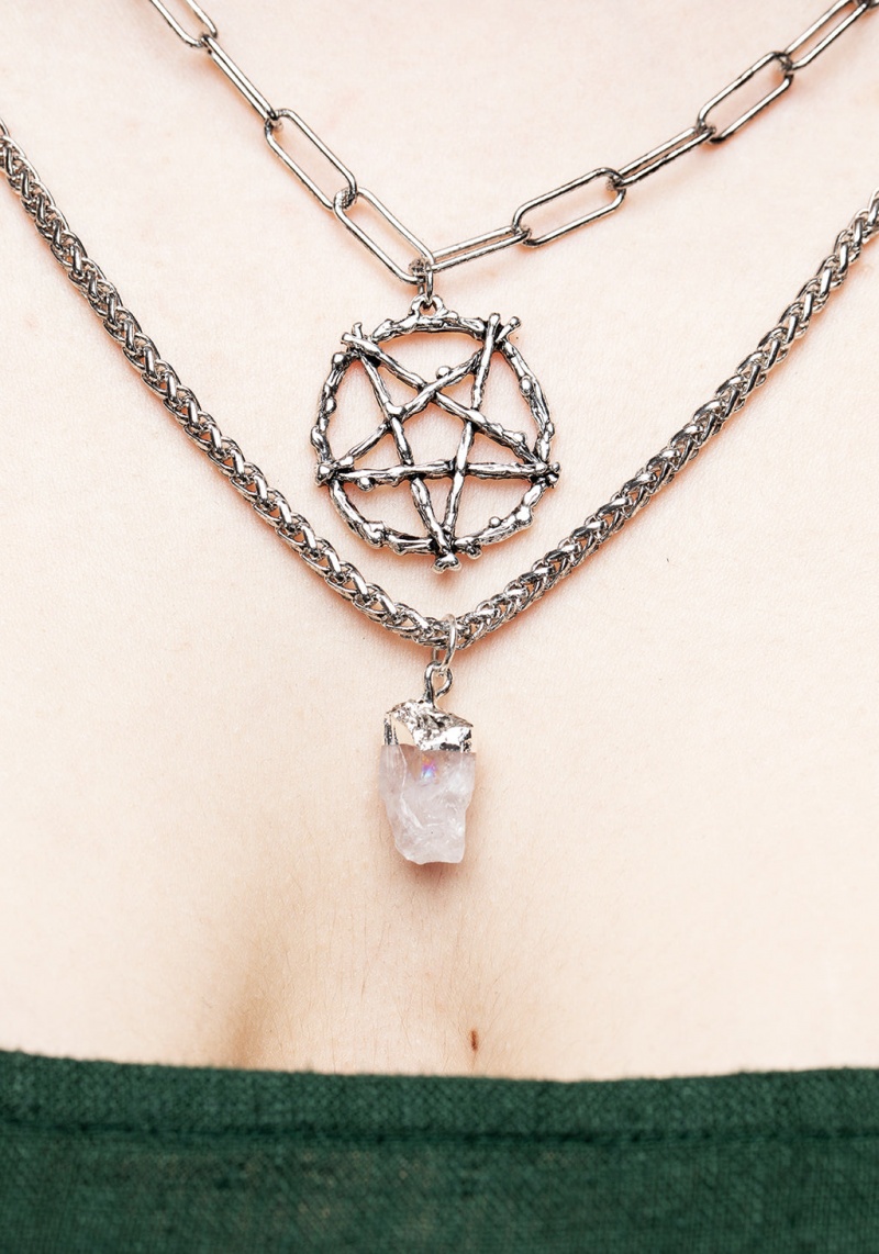 Disturbia Triune 3 Layered Necklace Pentagram and Crystal | JYI-08055270