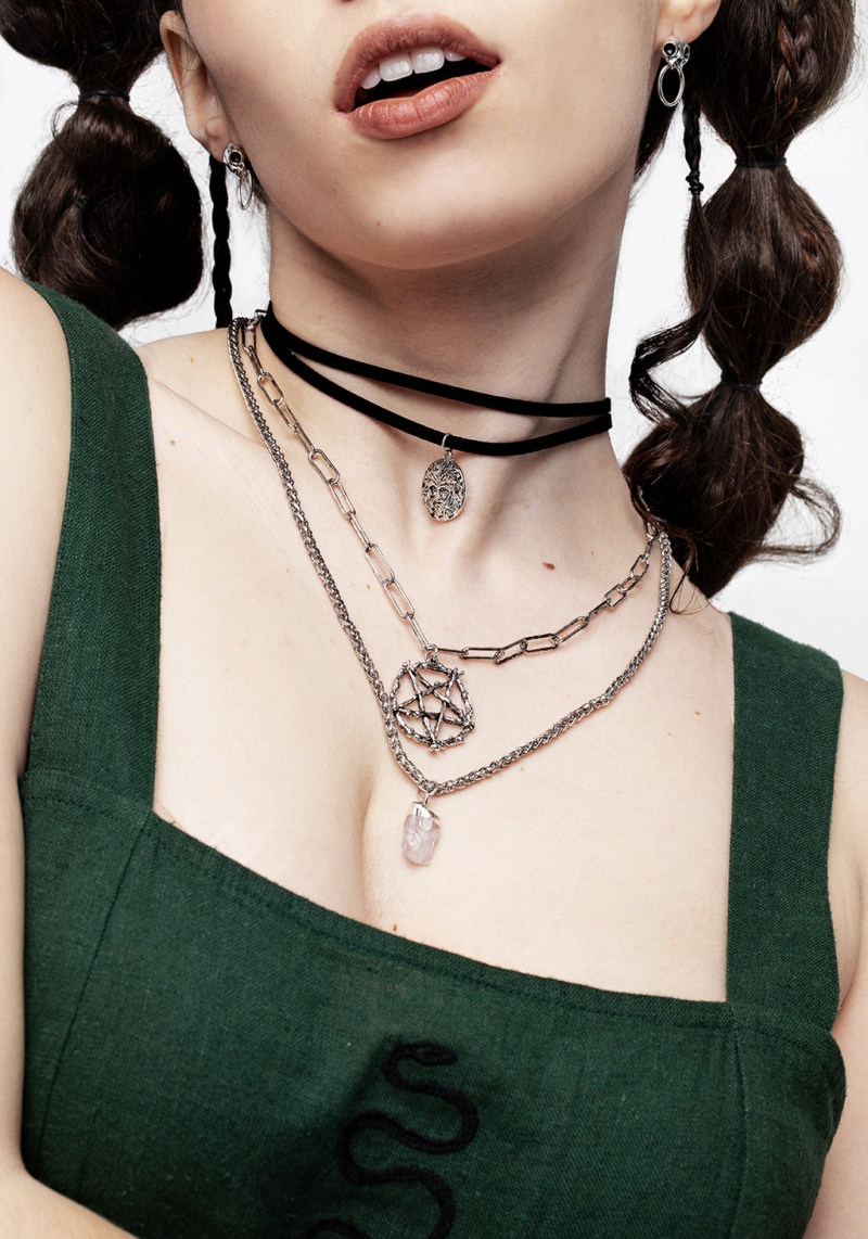 Disturbia Triune 3 Layered Necklace Pentagram and Crystal | JYI-08055270