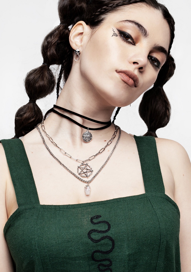 Disturbia Triune 3 Layered Necklace Pentagram and Crystal | JYI-08055270