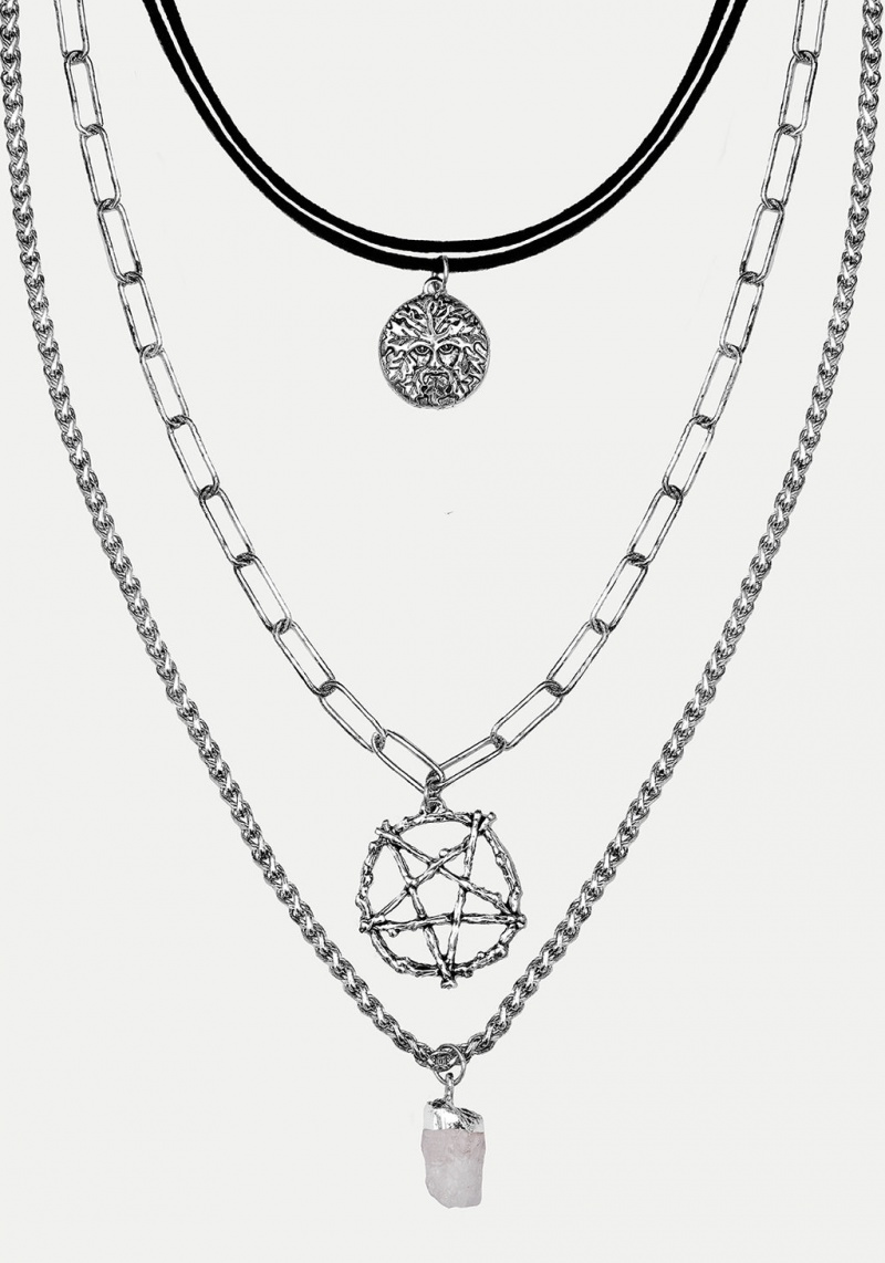 Disturbia Triune 3 Layered Necklace Pentagram and Crystal | JYI-08055270