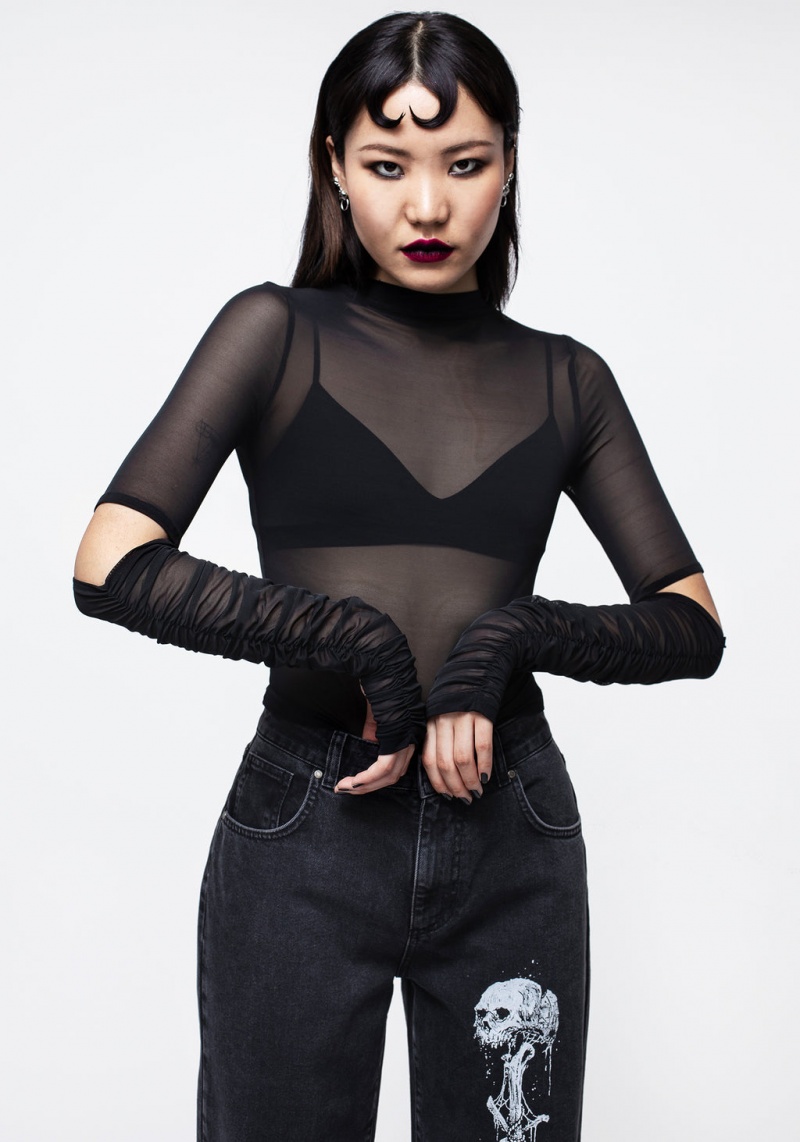 Disturbia Jupiter Mesh Gathered Long Sleeve Crop Top | BVJ-03051155