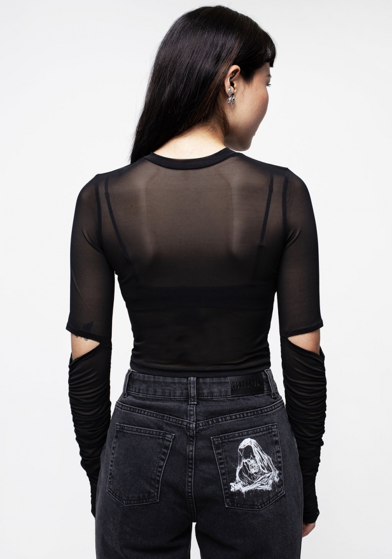 Disturbia Jupiter Mesh Gathered Long Sleeve Crop Top | BVJ-03051155