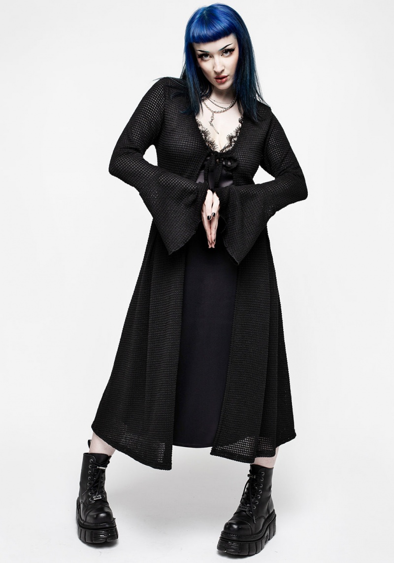 Disturbia Xana Textured Tie Front Long Cardigan | HUK-78515505