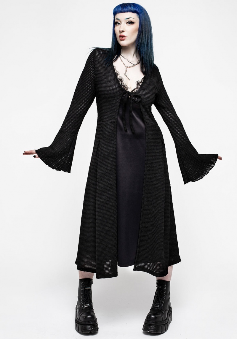 Disturbia Xana Textured Tie Front Long Cardigan | HUK-78515505