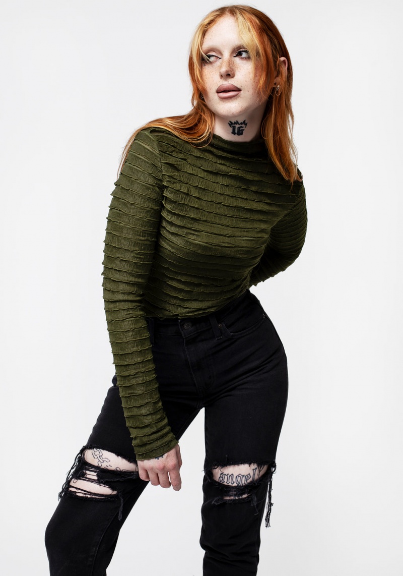 Disturbia Vitae Rayé Crop Top - Green | ICJ-42034765