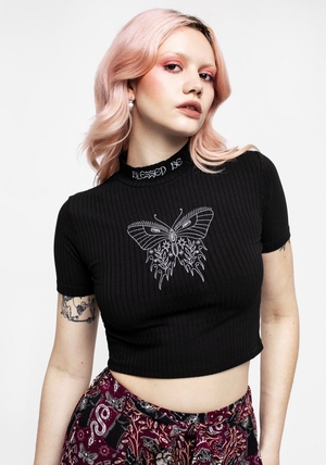 Disturbia Dolore Rib Embroidered Crop Top | GKA-97331418