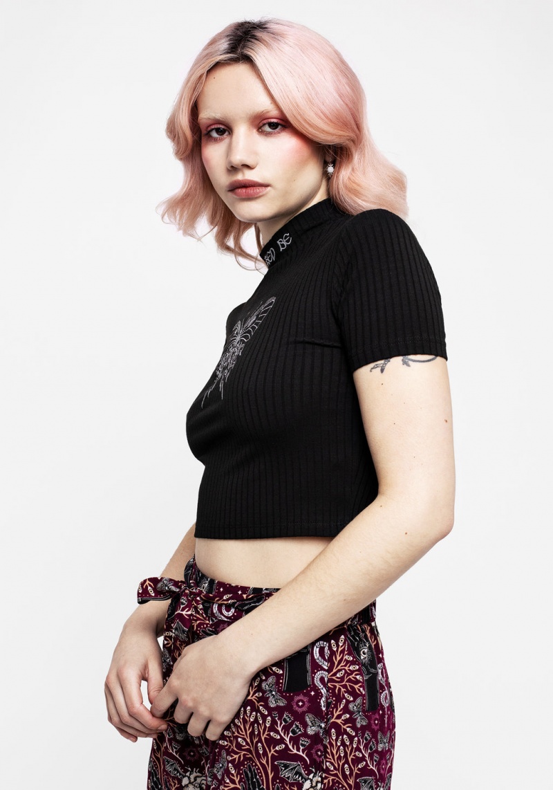 Disturbia Dolore Rib Embroidered Crop Top | GKA-97331418