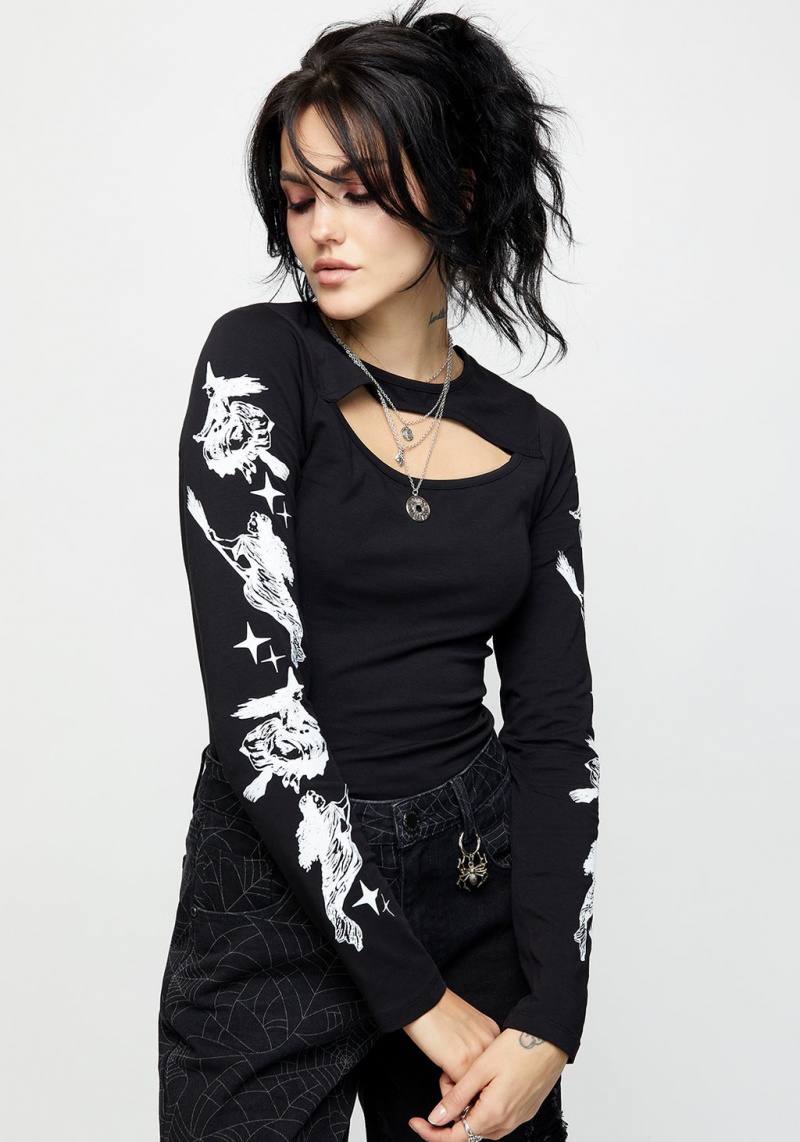 Disturbia Wolfsbane Cut Out Long Sleeve Top | ECW-93878070