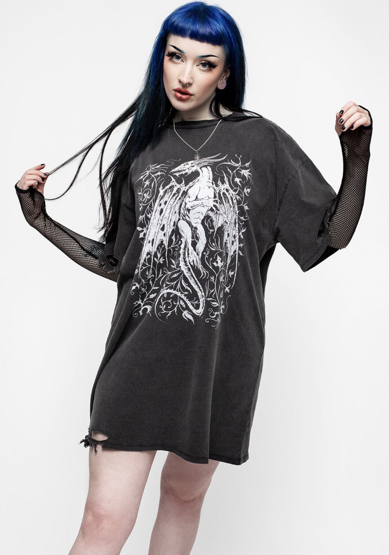 Disturbia Kilgharrah Unisex Distressed Acid Washed Tee Robe | NSC-18977506