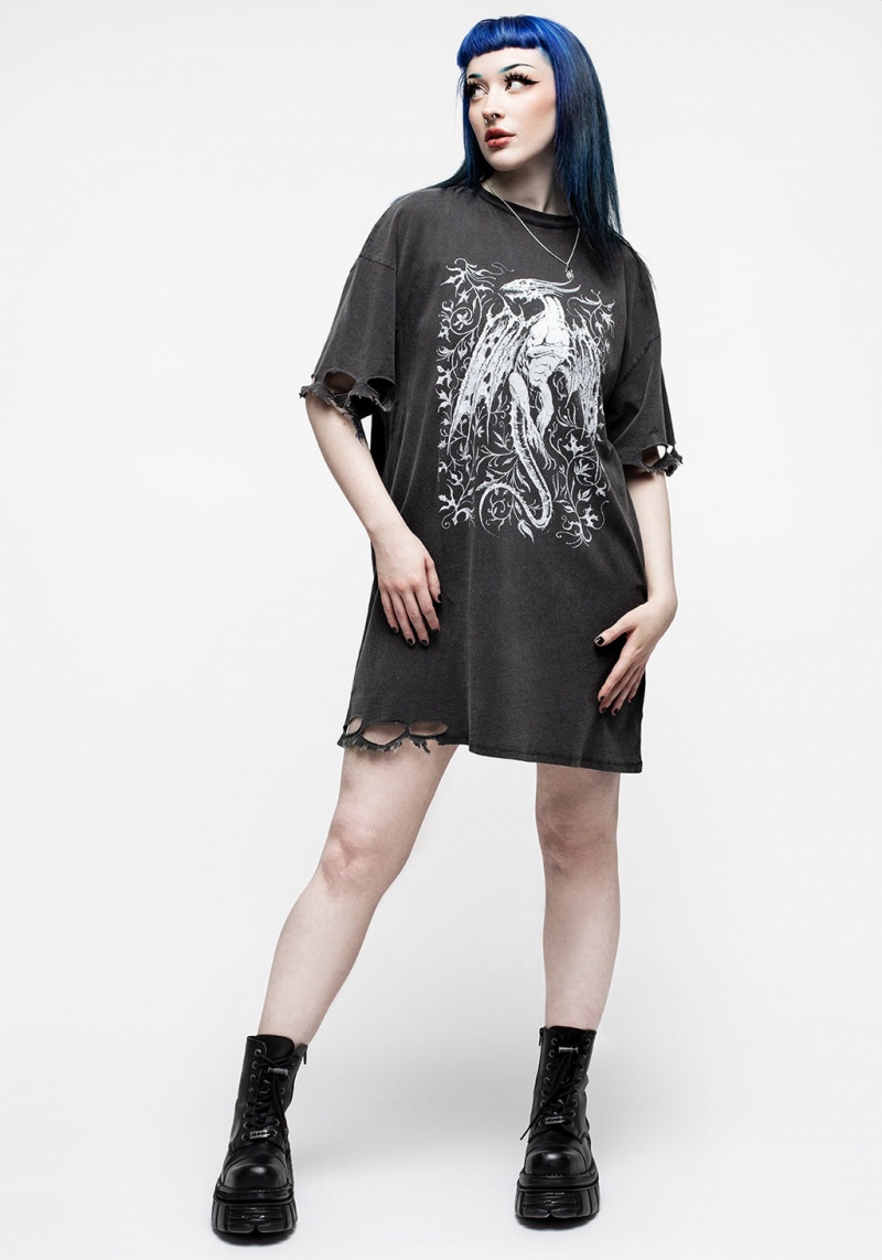 Disturbia Kilgharrah Unisex Distressed Acid Washed Tee Robe | NSC-18977506