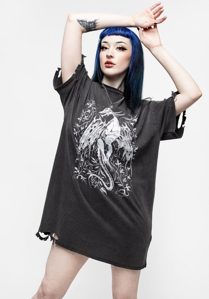 Disturbia Kilgharrah Unisex Distressed Acid Washed Tee Robe | NSC-18977506