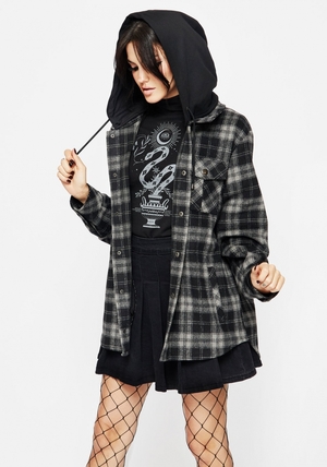 Disturbia Unplugged Check Shacket with Removeable Hood | IDM-43798716