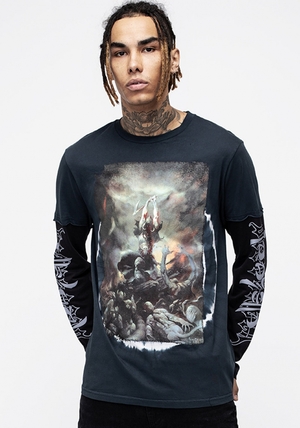 Disturbia Frazetta Death Dealer 2 Long Sleeve T-Shirt | USC-87872620