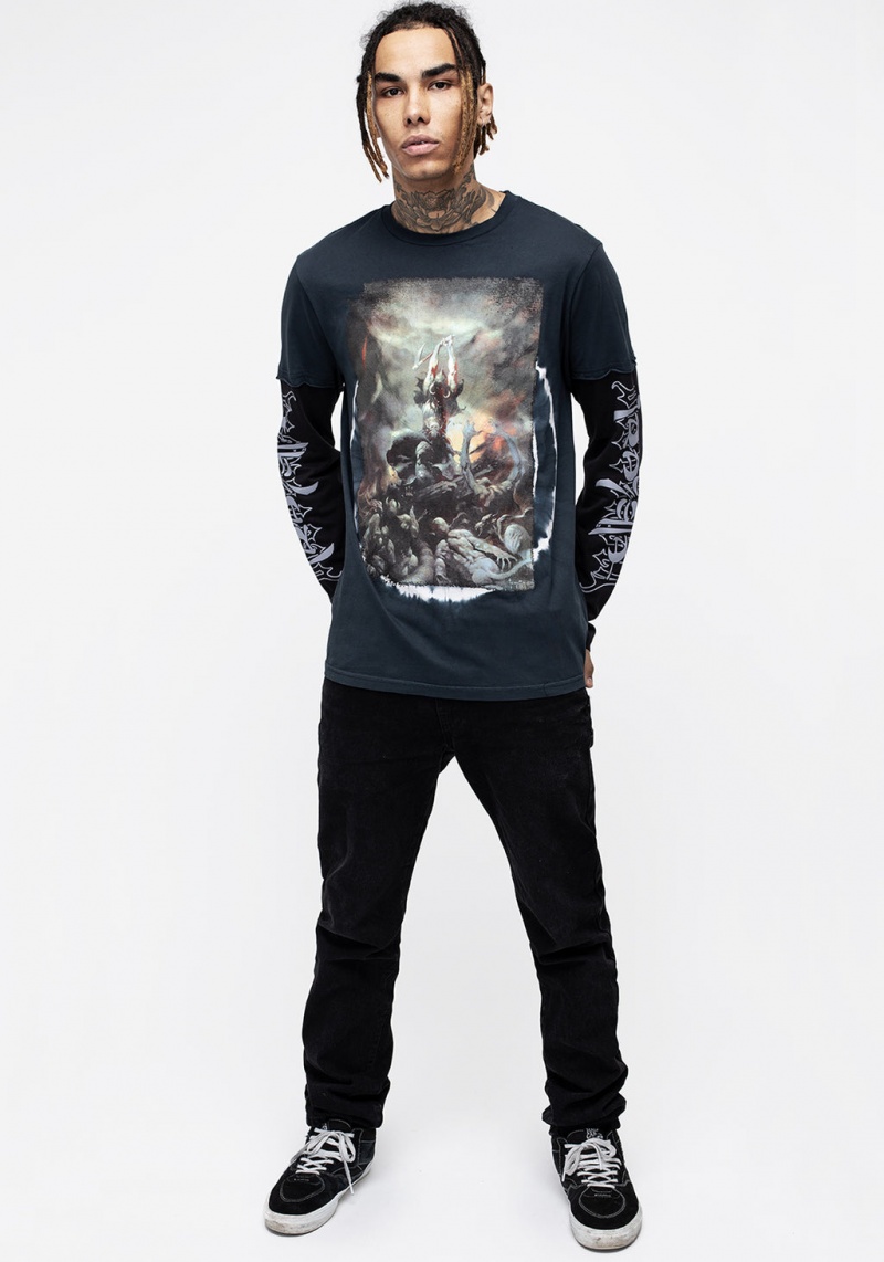 Disturbia Frazetta Death Dealer 2 Long Sleeve T-Shirt | USC-87872620