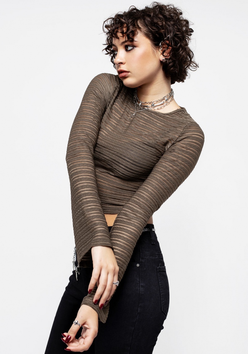 Disturbia Habundia Flared Sleeve Crop Top - Moss Stone | LWE-74722940