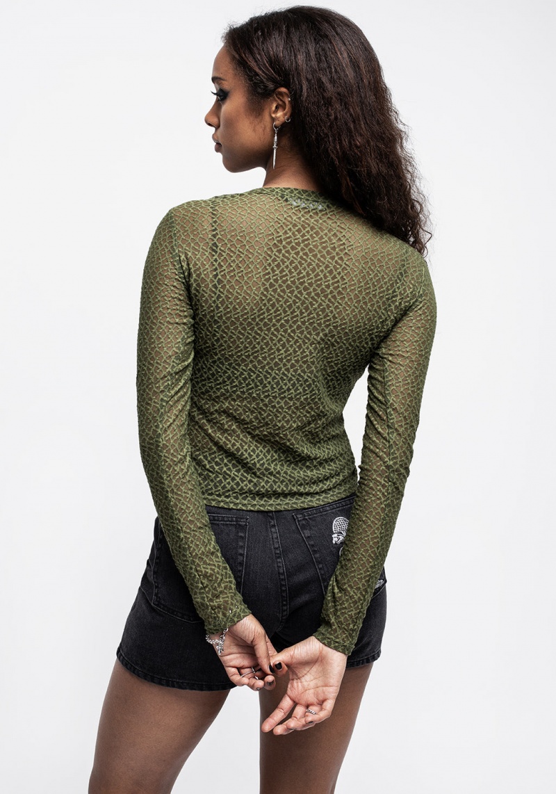 Disturbia Anomie Green Mesh Top | SGC-39192377