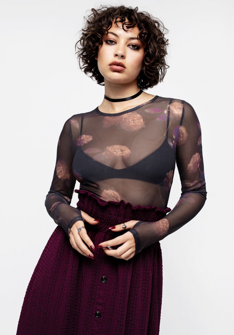 Disturbia Monica Floral Mesh Top | VEG-88398227