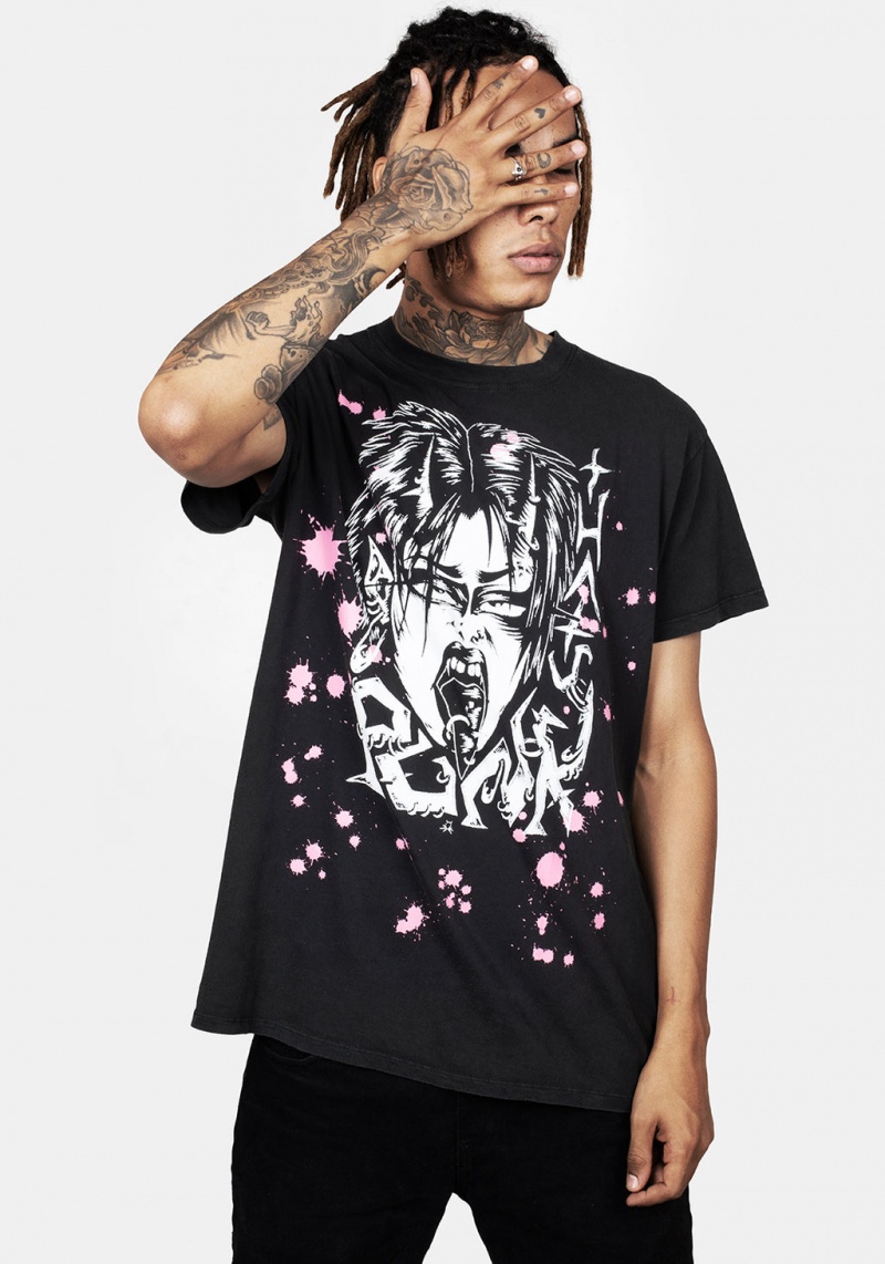 Disturbia Punk Vintage Black Washed T-Shirt | LYJ-30038190