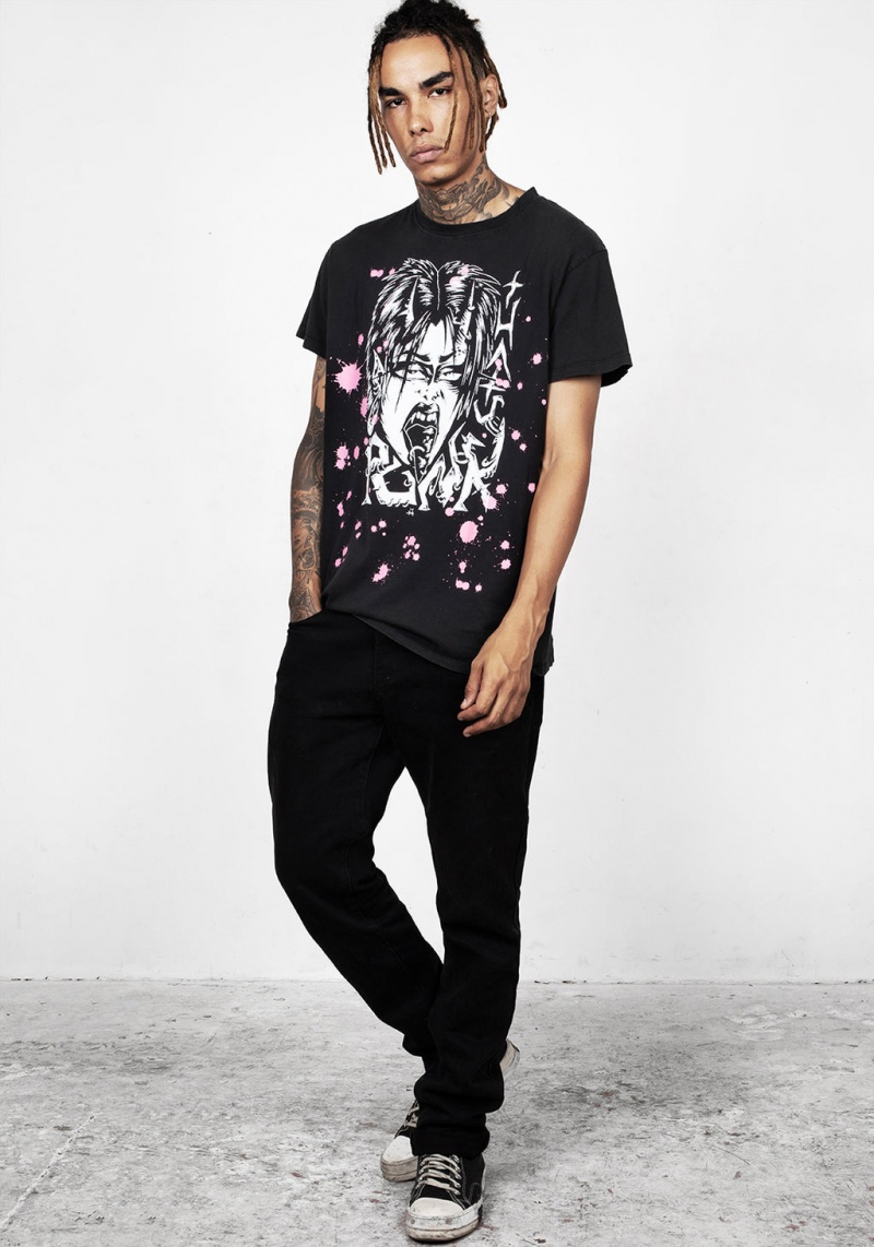 Disturbia Punk Vintage Black Washed T-Shirt | LYJ-30038190