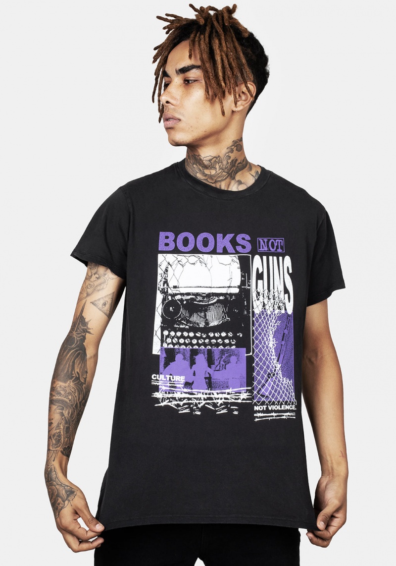 Disturbia Books Vintage Black Washed T-Shirt | LKY-48358007