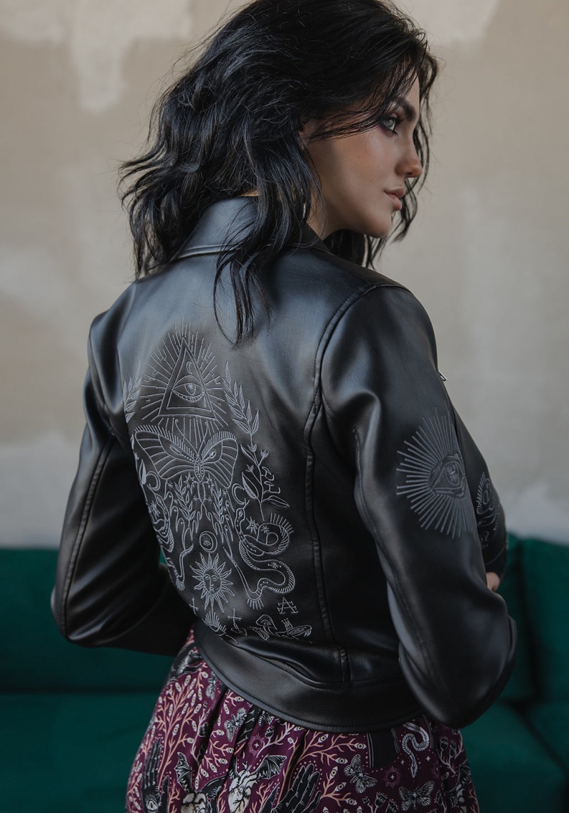 Disturbia Elemental Embroidered Faux Cuir Jacket | NRQ-02927734