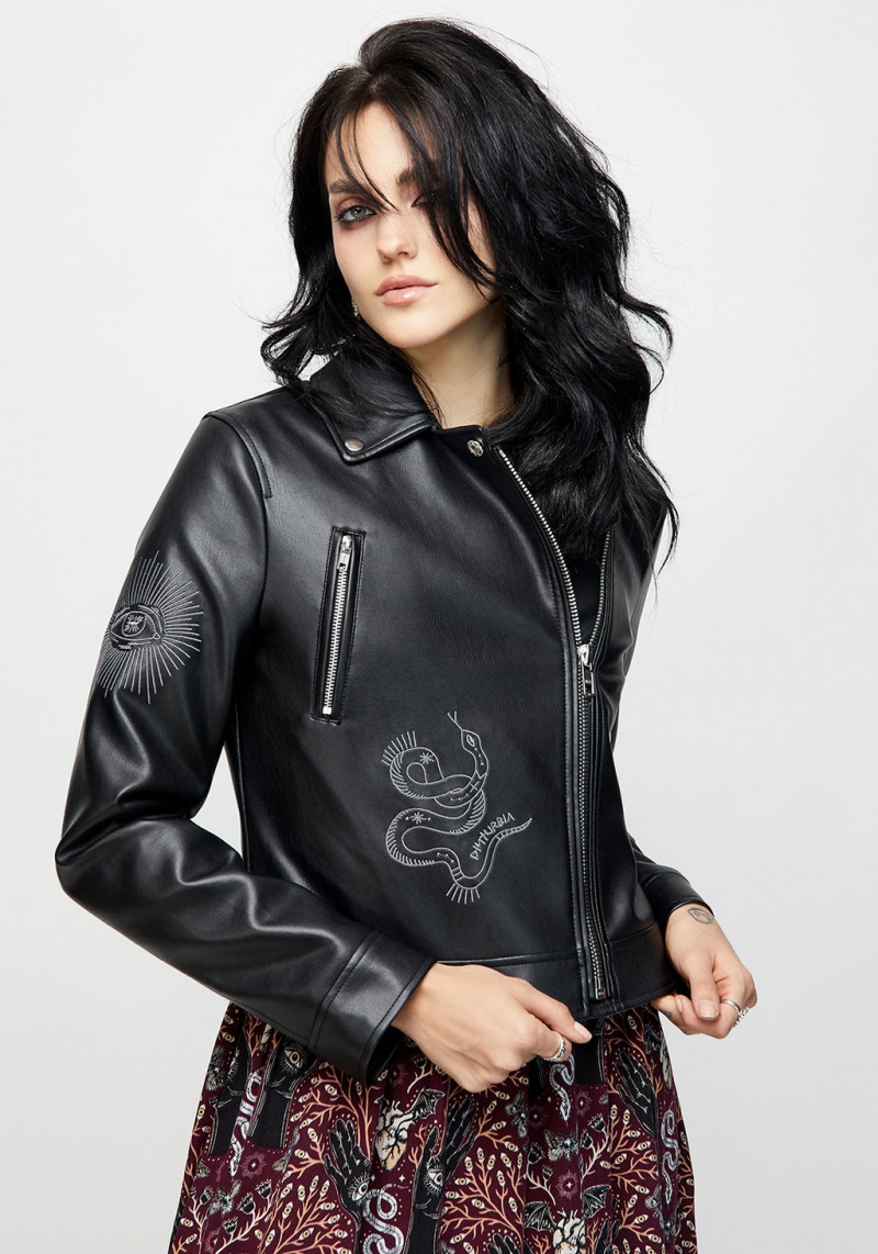 Disturbia Elemental Embroidered Faux Cuir Jacket | NRQ-02927734