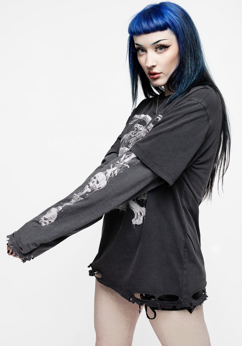 Disturbia Temptation Snakes Unisex Layered Distressed Long Sleeve T-shirt | CAX-42297371