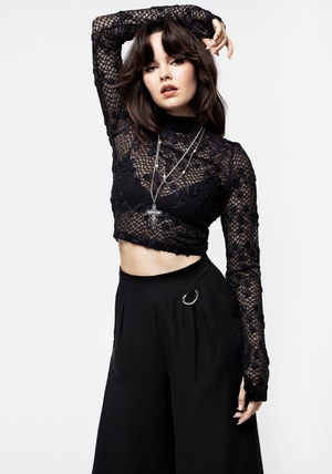 Disturbia Baroque Long Sleeve Dentelle Crop Top | ZSA-42954494