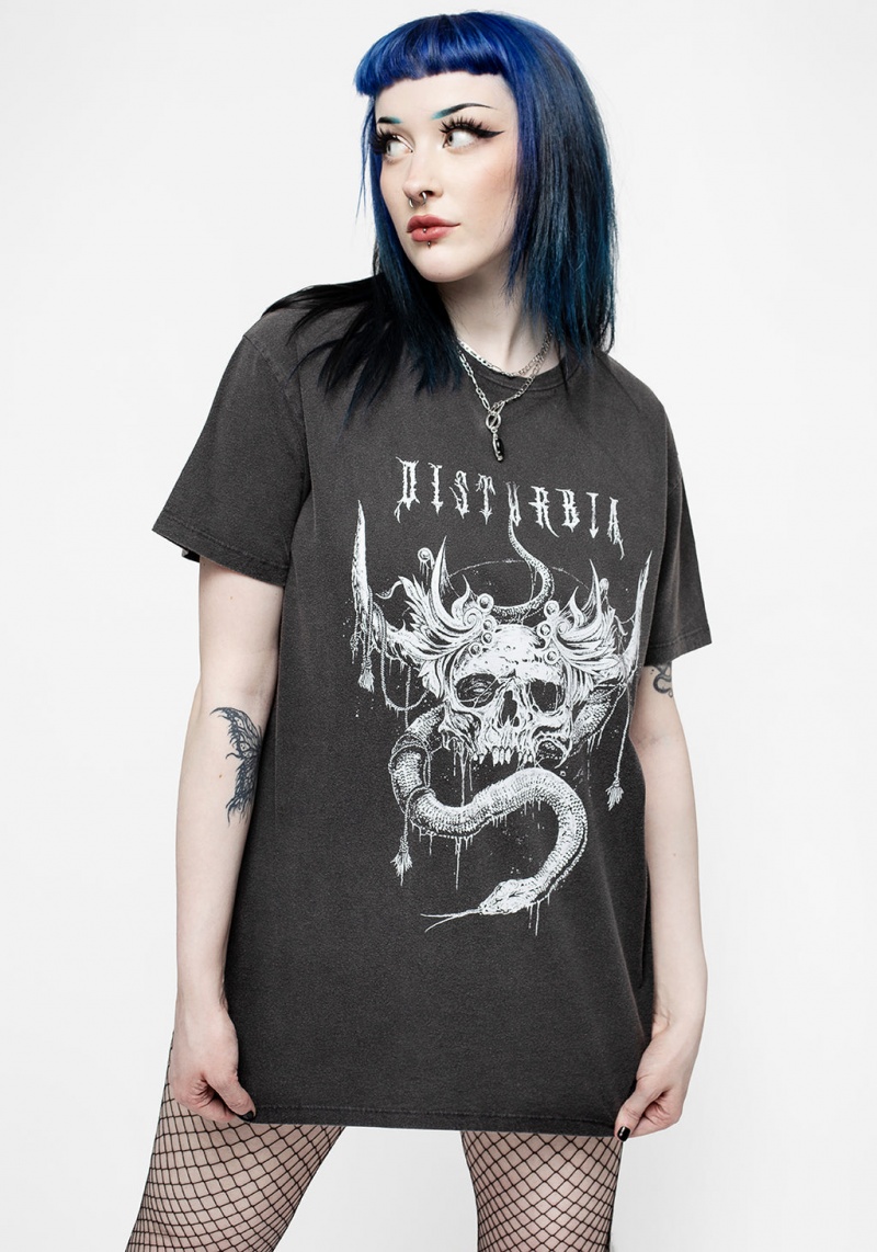 Disturbia Temptation Snakes Unisex Acid Washed T-shirt | IYX-17028171