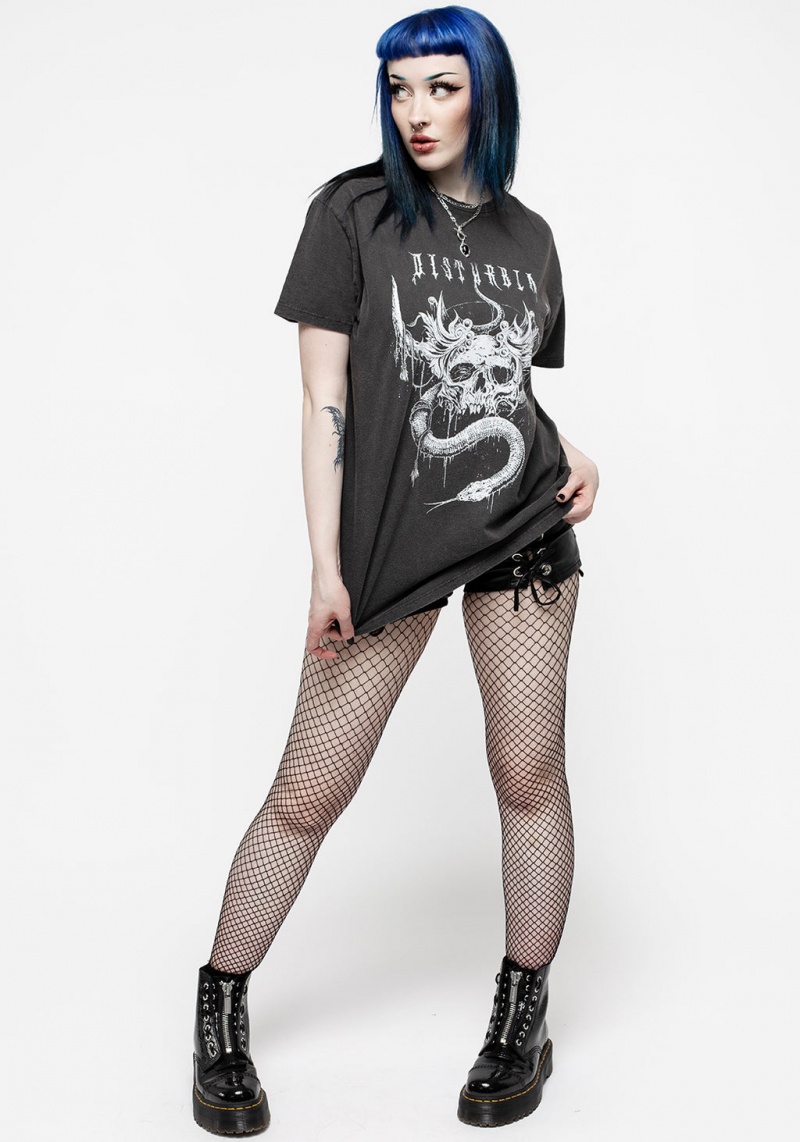 Disturbia Temptation Snakes Unisex Acid Washed T-shirt | IYX-17028171