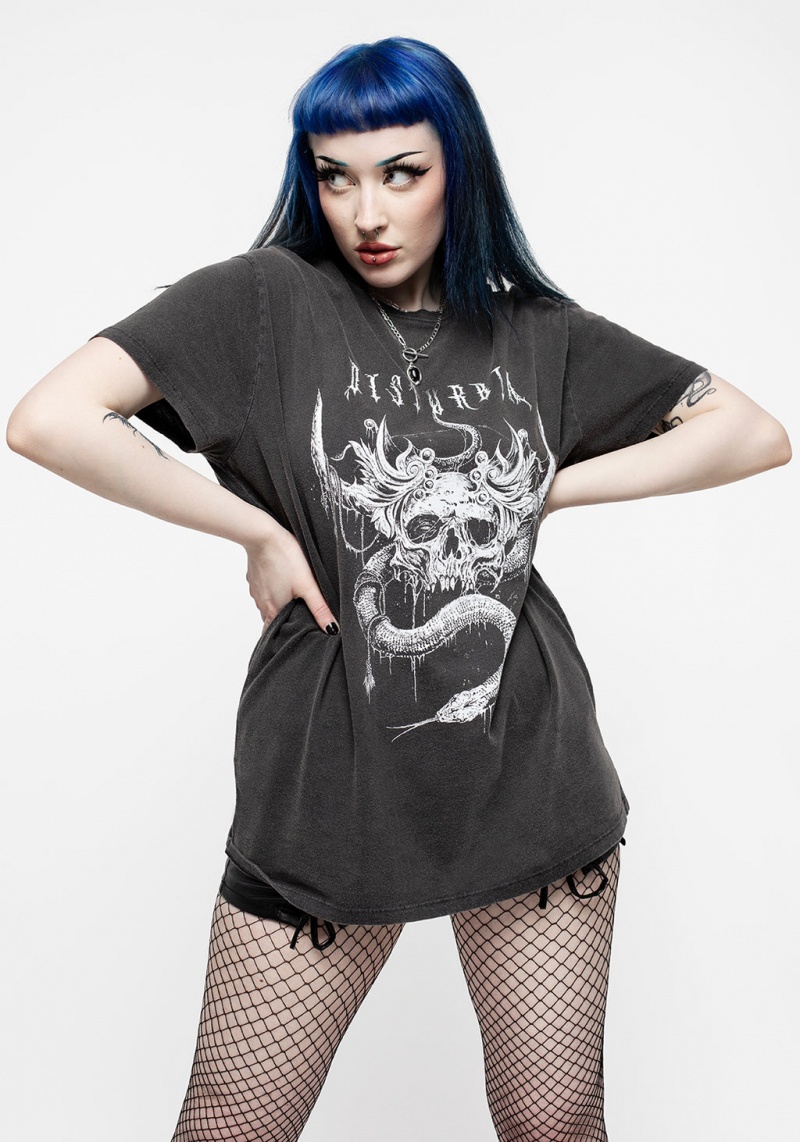 Disturbia Temptation Snakes Unisex Acid Washed T-shirt | IYX-17028171