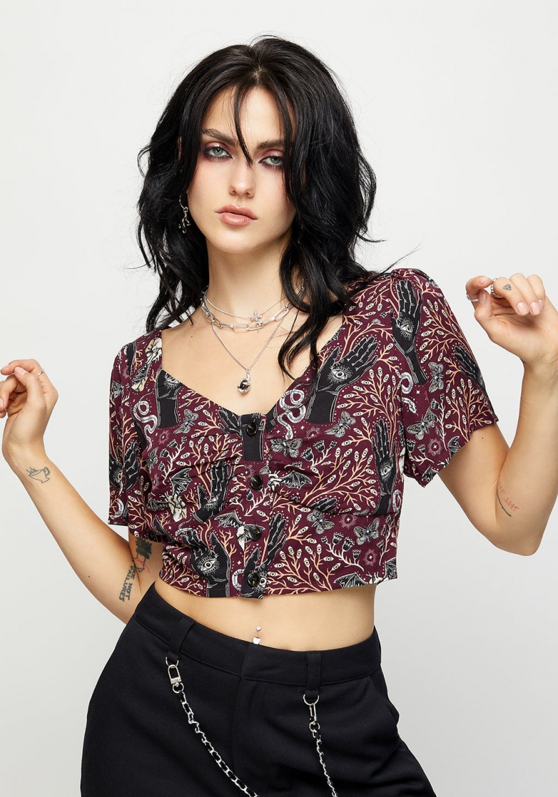 Disturbia Hemlock Button Up Crop Top | NCU-24131373