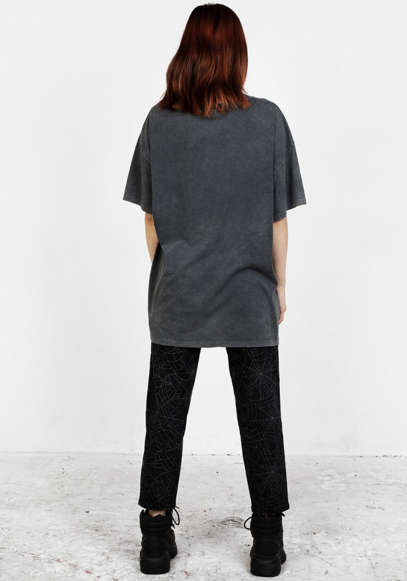 Disturbia Here Lies Grey Acid Wash Oversized Tee | GXK-95269810