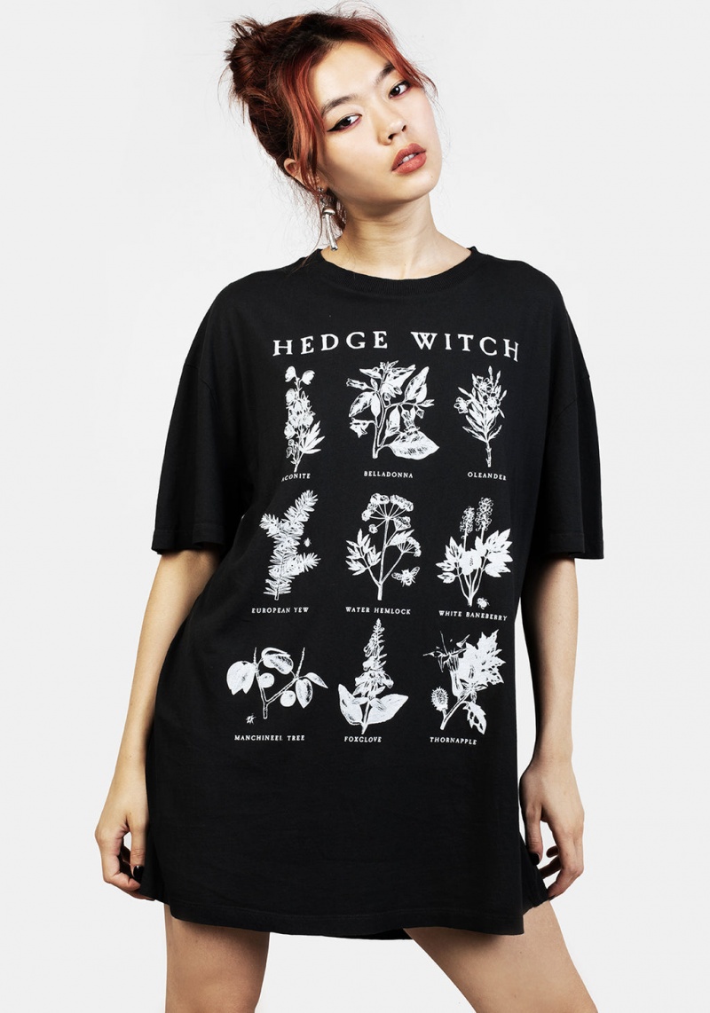 Disturbia Hedgewitch Black Garment Washed Oversized Tee Robe | UMA-13760917