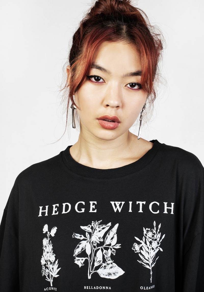 Disturbia Hedgewitch Black Garment Washed Oversized Tee Robe | UMA-13760917