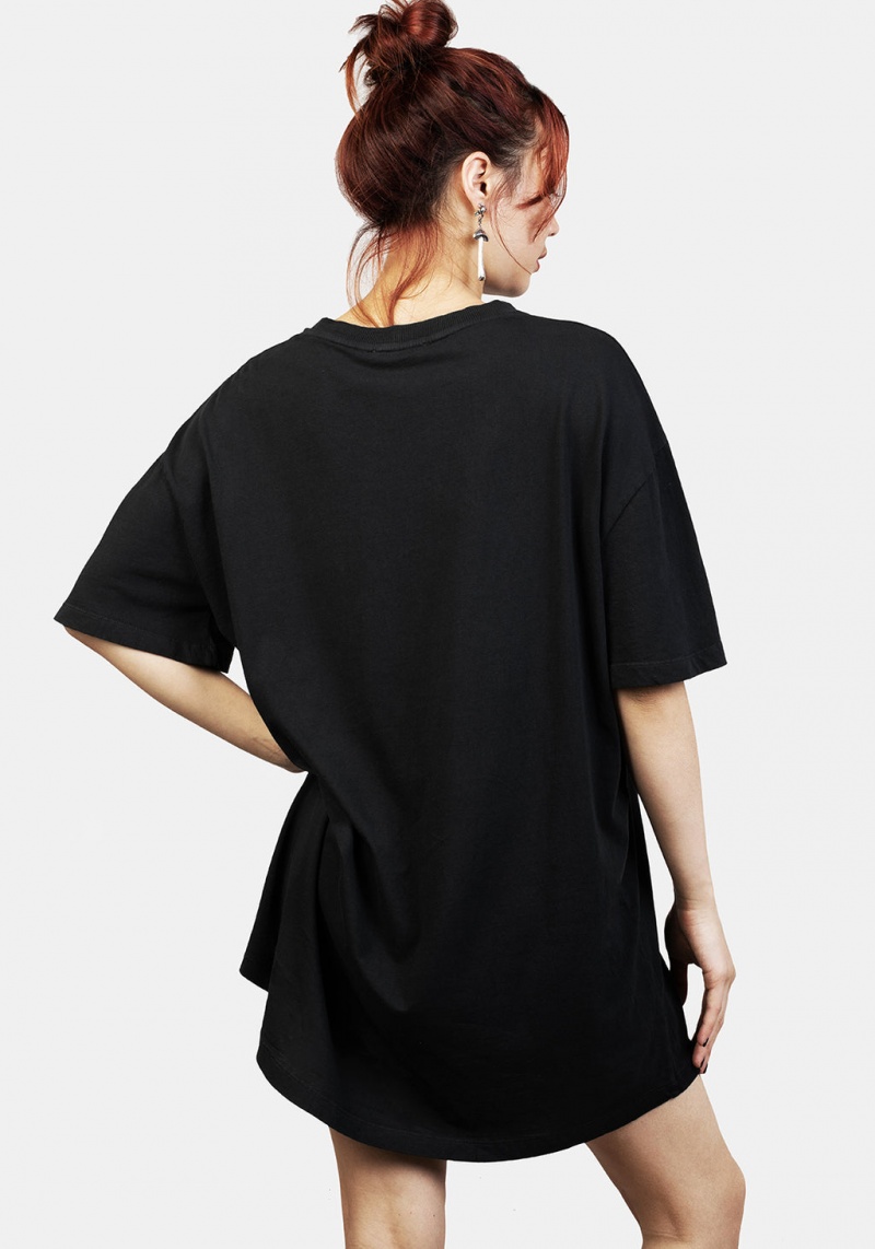 Disturbia Hedgewitch Black Garment Washed Oversized Tee Robe | UMA-13760917