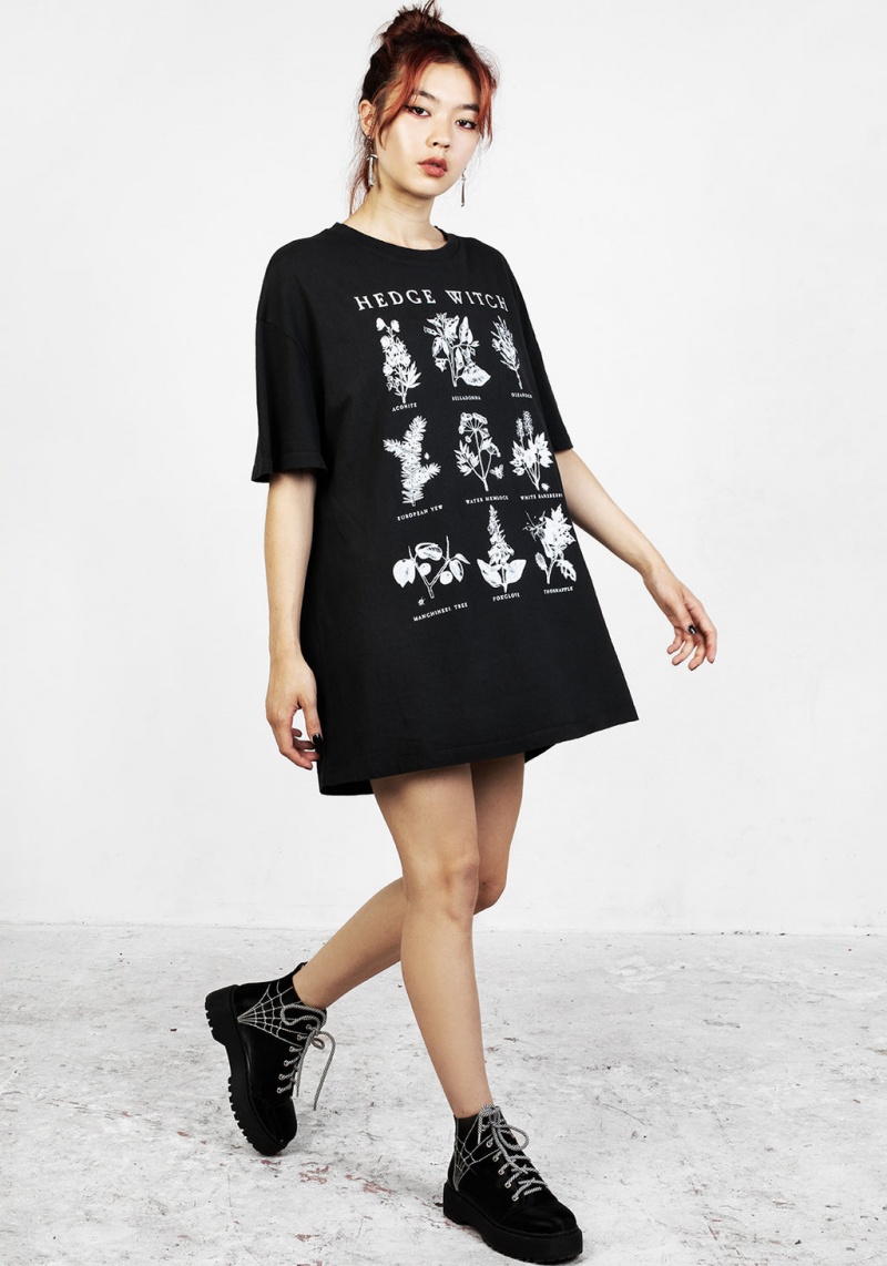 Disturbia Hedgewitch Black Garment Washed Oversized Tee Robe | UMA-13760917