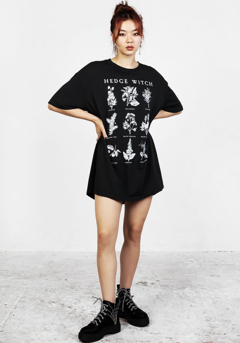 Disturbia Hedgewitch Black Garment Washed Oversized Tee Robe | UMA-13760917