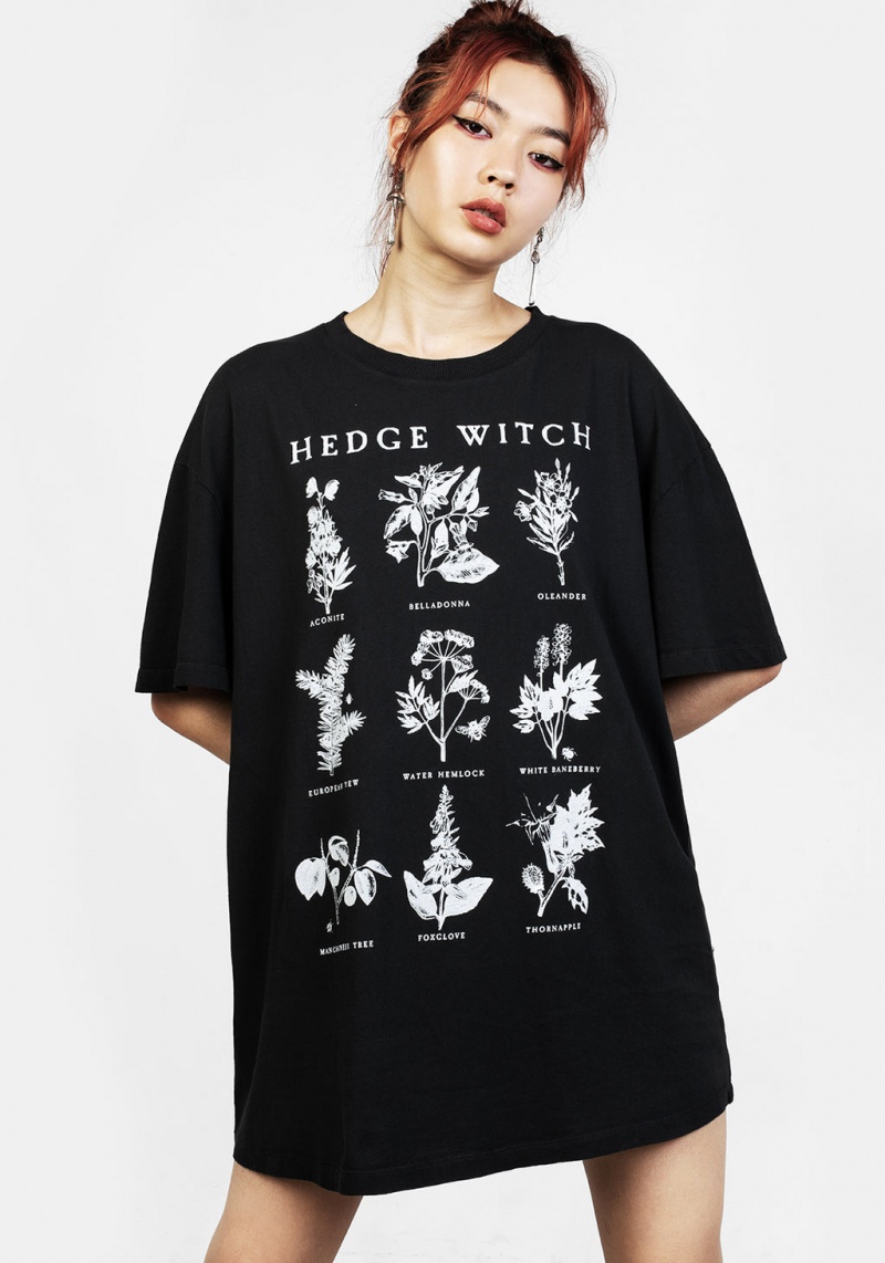 Disturbia Hedgewitch Black Garment Washed Oversized Tee Robe | UMA-13760917